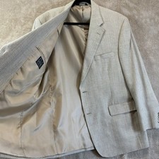Jos A Bank 46R 100 Silk Neutral Houndstooth Blazer Jacket Sport Coat Capsule