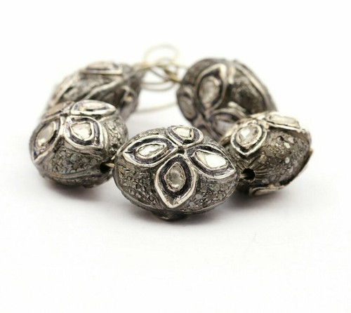 Polki Shape Pave Diamond Beads 925 Silver Diamond Beads Oval Shape Findings. - Picture 11 of 12