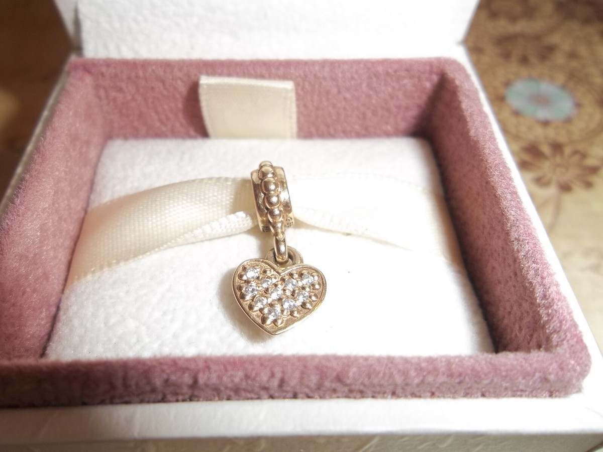 Genuine Pandora 14ct Gold Diamond Pave Pendant Heart Charm