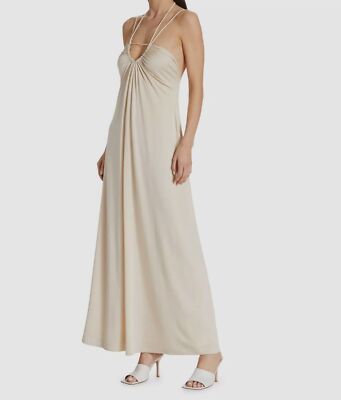 beige silk maxi dress CLEODORA MAXI DRESS IN CREAM SILK SATIN – DE LA VALI OFFICIAL main image 1