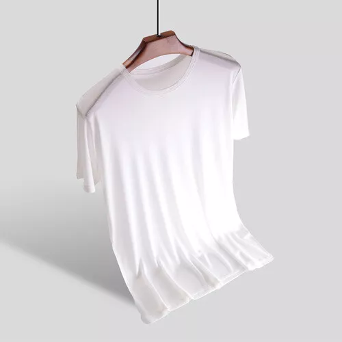 Seide T-Shirt Strick Rundhalsausschnitt kurzärmelig Sommer Freizeit Tops weich* - Bild 13 von 24
