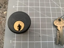 VINTAGE ORIGINAL CORBIN MORTISE CYLINDER WITH TWO ORIGINAL ORNATE KEYS 