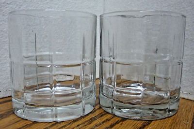 Vtg  2) Anchor Hocking Manchester Tartan Heavy Clear Glass Low Ball Glasses  E24