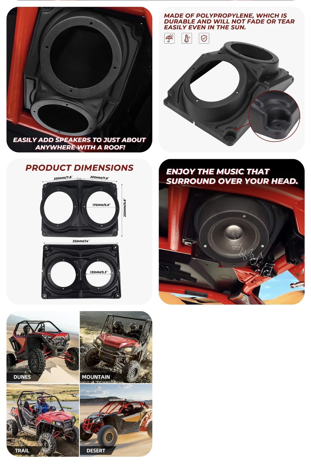 6.5" Speaker Pod Enclosure for UTV Polaris RZR Can Am X3 ATV Golf Cart Marine
