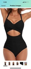 NWT Women's One Piece Swimsuits Tummy Control Cutout High Waisted Bathing Suit W