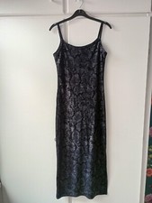 Black/Goth strappy velvet snake print vintage midi slip dress