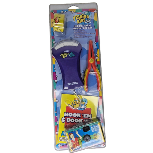 Rapala Fishing Kids Hook Em & Book Em Kit Scale Pliers Ruler Log Book Camera