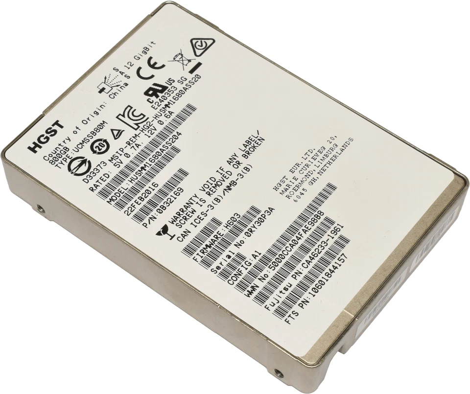 Fujitsu HGST 800GB 2.5" 12G SAS SSD HUSMM1680ASS204 0B32169 CA46233-1961 - Bild 3 von 4