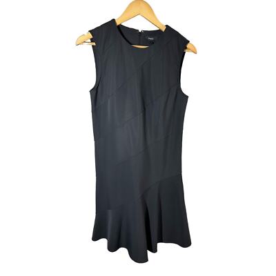 Theory Diagonal Flare Mini Dress Precision Ponte In Black Size 8 Minimalist  | eBay