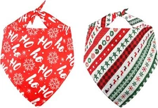 2 Pack Dog Christmas Bandanas Triangle Merry Christmas Printing Plaid Pet Scarf
