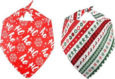 2 Pack Dog Christmas Bandanas Triangle Merry Christmas Printing Plaid Pet Scarf