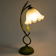 Table Lamp Flower Shape Glass Bedside Desk Light Fixture Green Reading Lamp