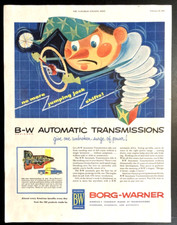 1955 Borg Warner Automatic Transmissions Print Ad Jack In The Box Toy 14x10.5