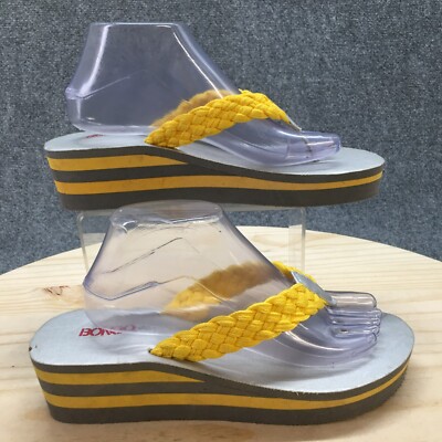 Bongo Sandals Womens 9.5-10.5 Flip Flop Thong Gray Fabric Toe Post Braided Wedge