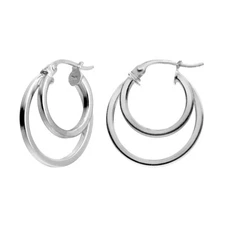 Sterling Silver Double Circle Square Tube Polished Hoop Earrings, 18mm