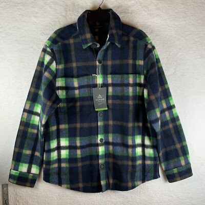 Alpine Design Shacket Shirt Jacket Men's Medium Navy Plaid Fleece Collar 7025