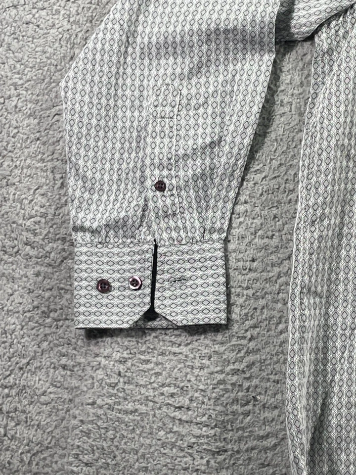 Eighty Eight Men's Purple Button Up Long Sleeve Shirt Gray Diamond size Medium - Image 4 of 4