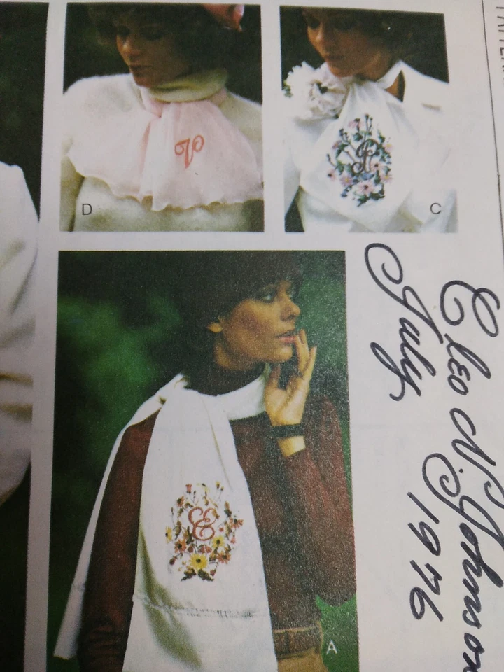 Scarf Pattern & Transfer VOGUE 9070 Sewing VTG 80s Winter Dressy Monogram Floral - Image 3 of 4