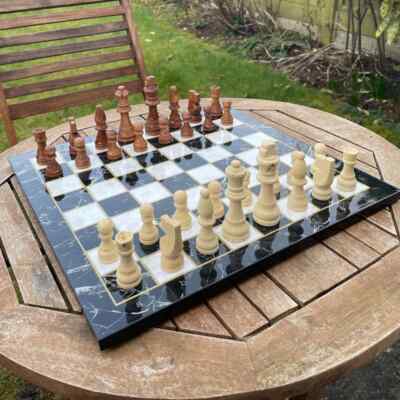 Holzschachset Marmor/Mosaik/Nussbaummuster Schachbrettspiel Geschenk für ihn sie 