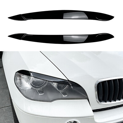 Headlight Eyelid Eyebrow Trim Cover For BMW X5 E70 2008-2013 Gloss Black