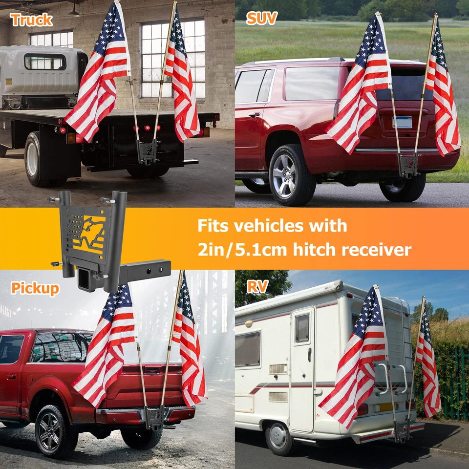 2''inch Receiver Hitch Mount Dual Flag Pole Holder for Ford Escape Explorer Edge - Image 2 of 4
