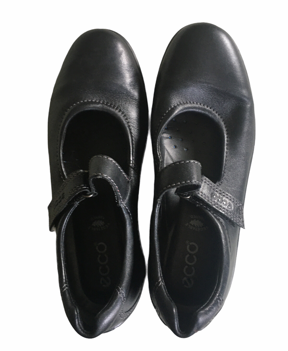 Women's Ecco Light Black Leather Mary Jane Shoes Loaf… Gem
