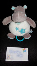 doudou peluche musical hippopotame Bazile blanc étoile bleu BABY NAT' (2x)