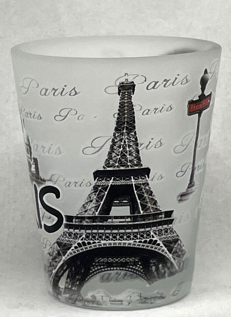 Paris France Souvenir Schnapsglas – 5x6 Cm, Mit Black Landmarks Collage, Sammlerstück