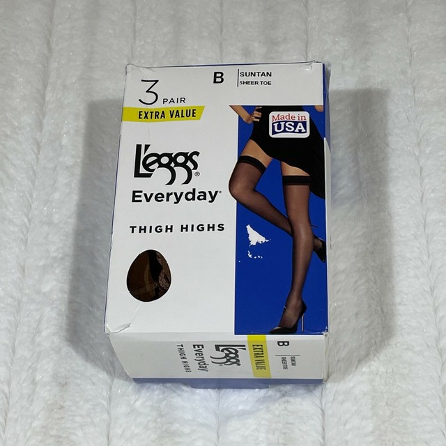 12 of Pair L'eggs Everyday Thigh Highs Sheer Toe Suntan Size B Medium