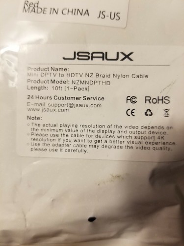 10ft Nylon Braid JSAUX NZ Mini DPTV to HDTV Cable NEW IN PACKAGE - Picture 2 of 3