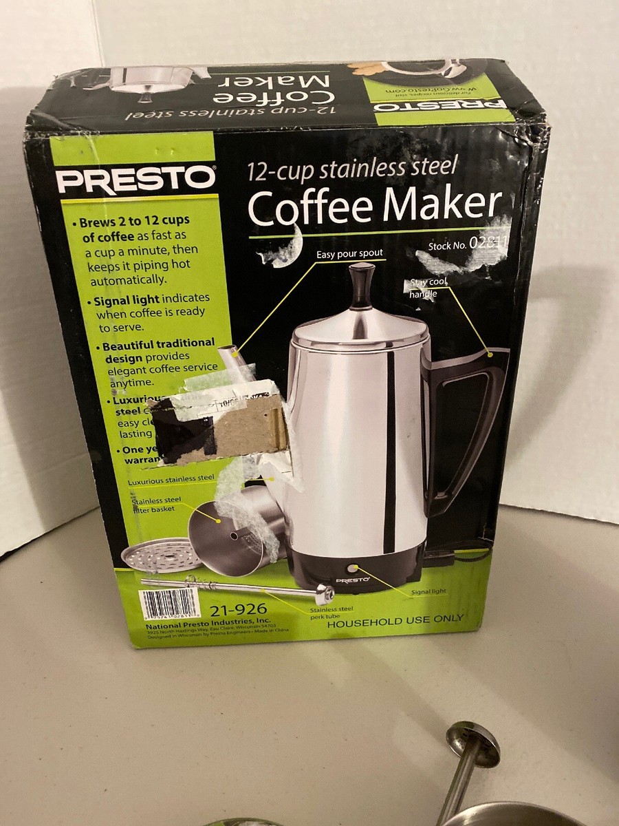 PRESTO 12 CUP Stainless Steel Electric COFFEE PERCOLATOR Clean