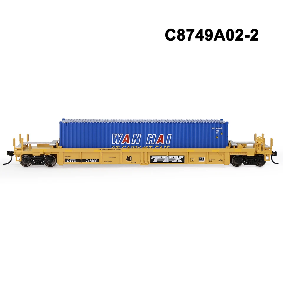 One Set HO Scale 40' Well Car W 20ft 40ft Shipping Container 1:87 Flatbed - Image 3 of 4