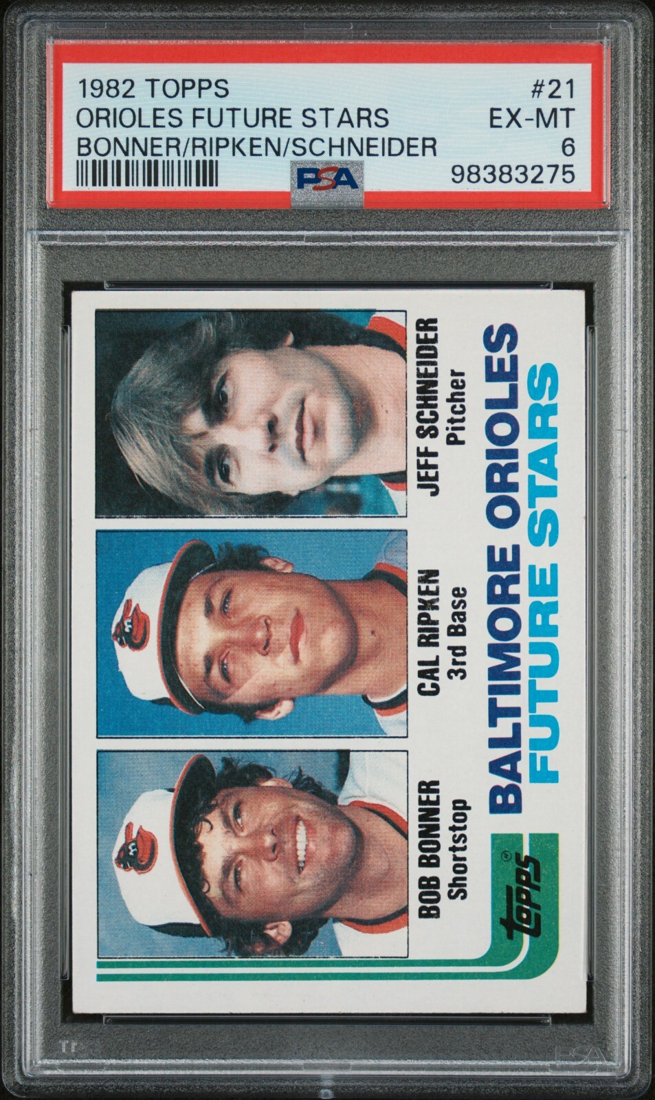 1982 Topps Orioles Future Stars Bonner/Ripken/Schneider #21 PSA EX-MT 6 view 1