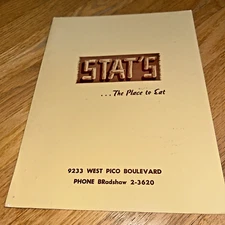 Vintage  1950's STAT'S Restaurant Menu 9233 West Pico Boulevard LOS ANGELES
