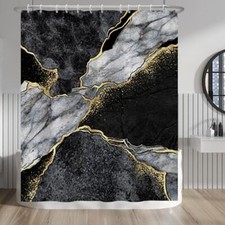 en Marble Shower Curtain Modern Abstract Luxury Texture 60W x 72H Black Gold