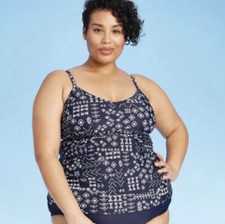 Kona Sol Shirred Tankini Top Navy 16W