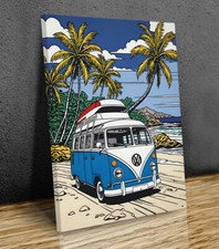Camper Van and Tropical Beach Roy Lichtenstein inspired mounted canvas print