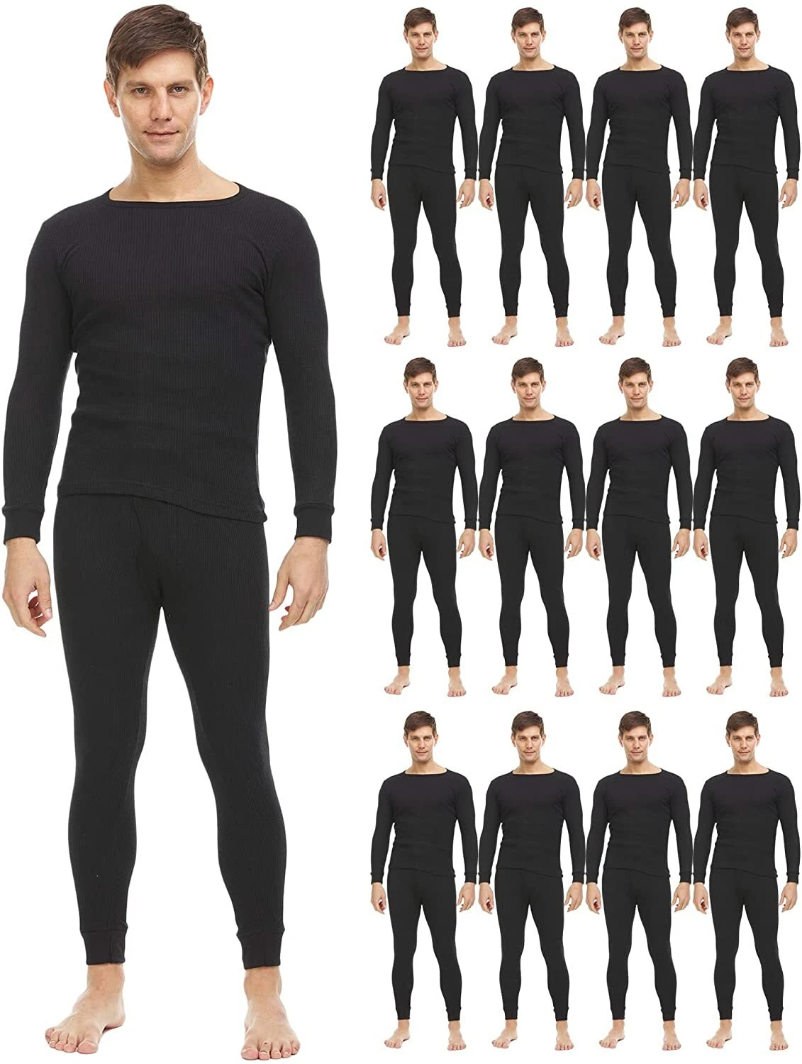 2pc Thermal Sets for Men, Base Layer Long Johns Underwear, Top & Bottom, Cotton