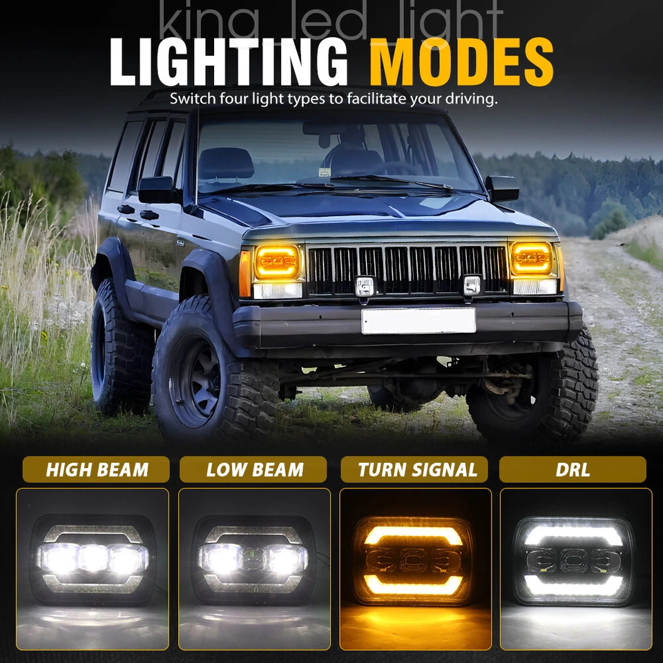 2Set LED Scheinwerfer 5x7" E-geprüft High/Low Amber DRL For Jeep Cherokee XJ YJ - Bild 4 von 4