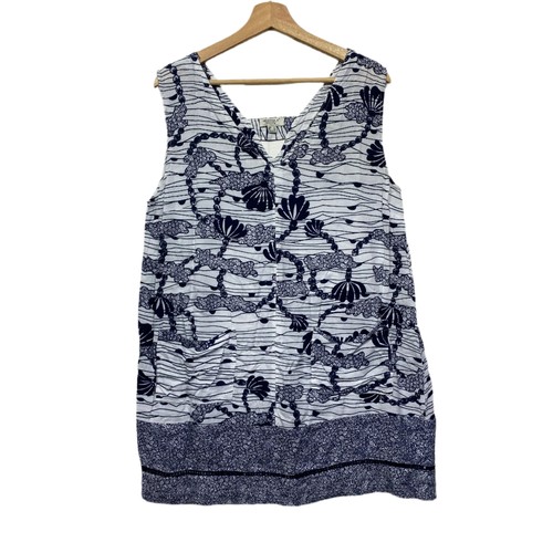 Orientique Top Size 14 Sleeveless White Blue Rayon Longline