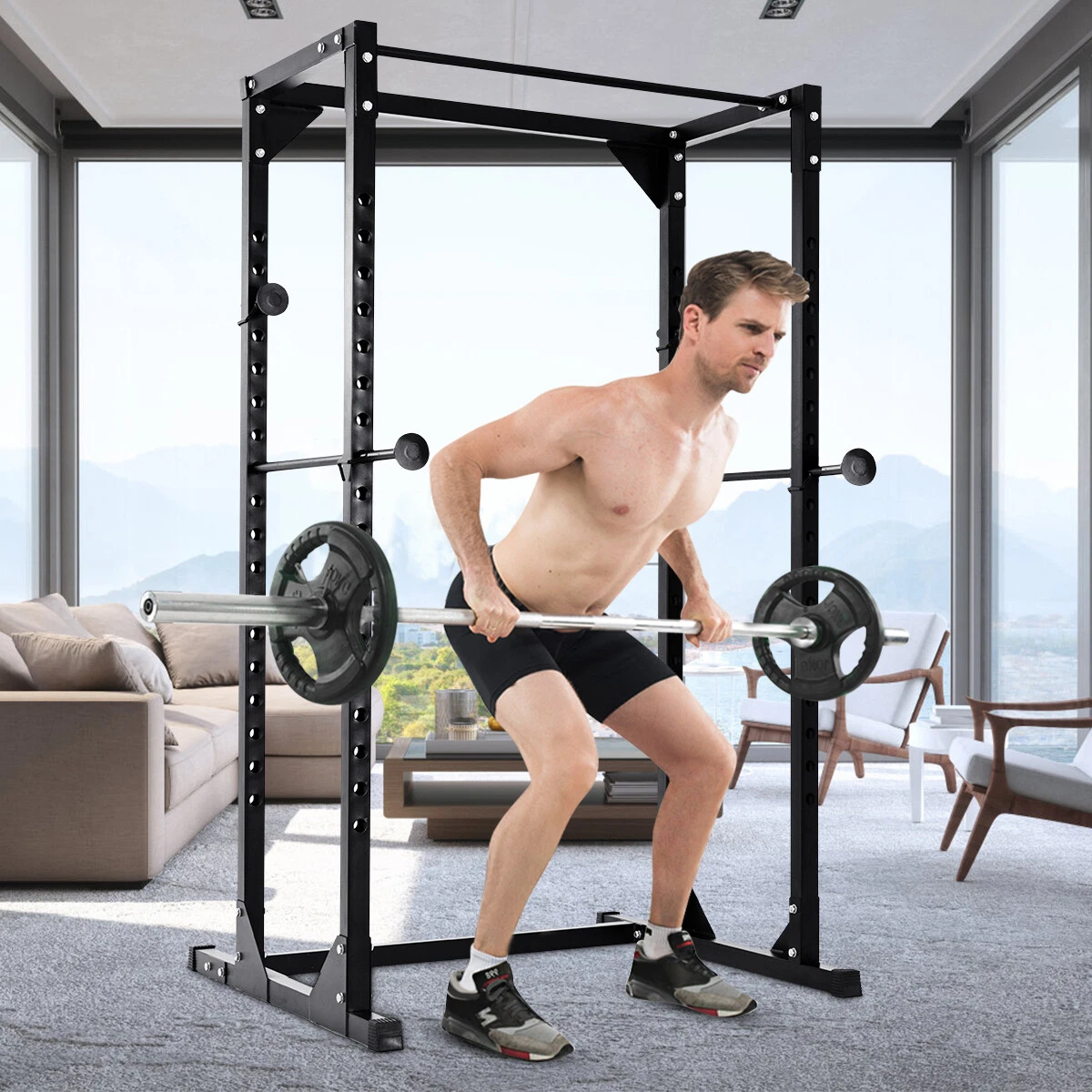 Adjustable Dumbbell Rack Cage Chin up Squat Stand Strength Fitness