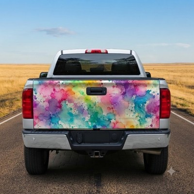Rainbow Watercolor Tailgate Wrap Decal, Colorful Splash Tailgate Sticker