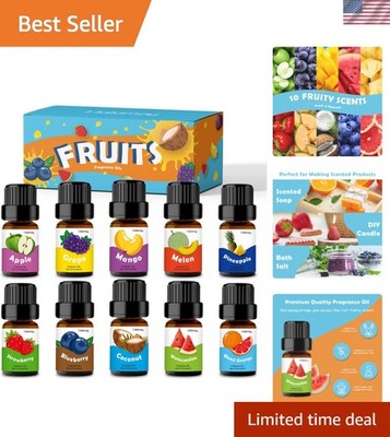 Skin-Safe Summer Fruits Essential Oils - 10 Pack for Diffuser and Candle Making