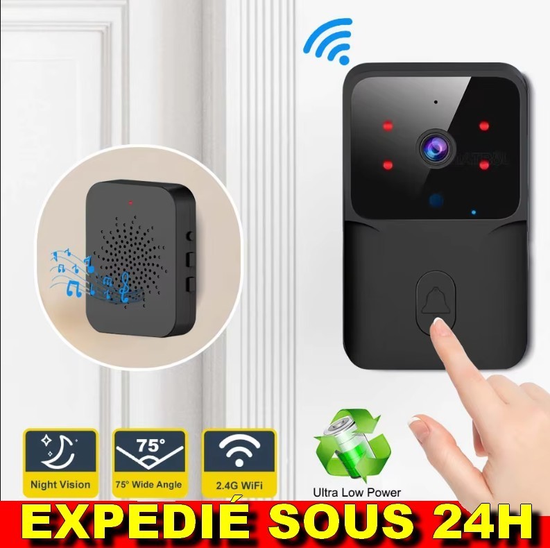 Sonnette vidéo sans fil avec interphone et vision nocturne infrarouge pour maison individuelle