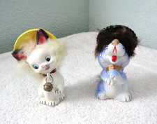 Vintage 2pc Commodore Dog & Cat Salt & Pepper Shaker Set With Fur Japan