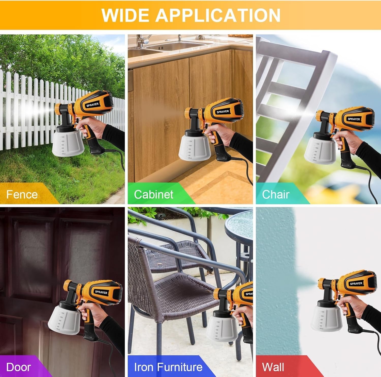 Paint Sprayer, 700W HVLP Spray Gun with Cleaning & Blowing Joints, 4 Nozzles ...