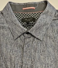 Mens Ted Baker London Long Sleeve Heather Navy Button Up Shirt Size 7/XL