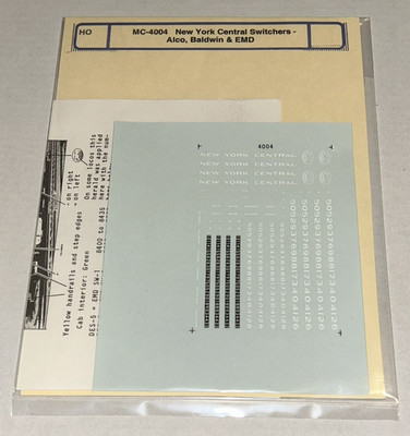 MICROSCALE HO DECAL-NEW YORK CENTRAL/ NYC SWITCHERS: ALCO/BALDWIN/EMD #MC-4004