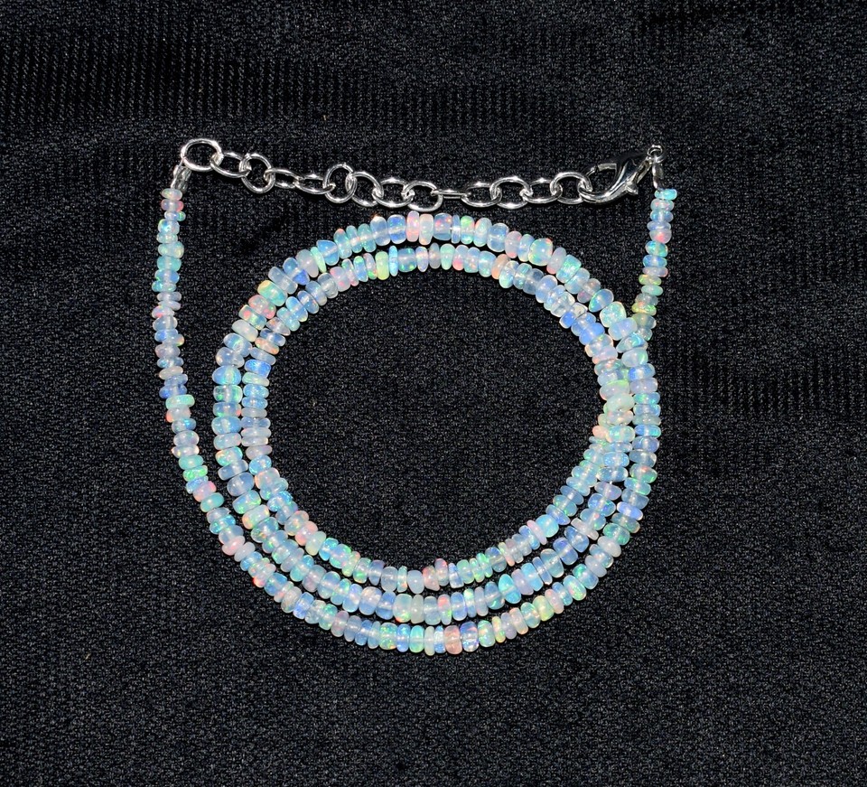 Natural Ethiopian Welo Opal Fire Beads Necklace 16" Gemstone Jewellery ...