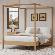 King Size Canopy Bed Frame,Modern Farmhouse Style， Four Poster Platform Bed with